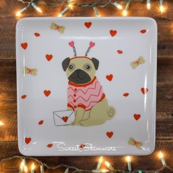 Isaac MIZRAHI Dog PUGS & KISSES 19" MELAMINE SERVING TRAY & PLATE SET New - Picture 9 of 12